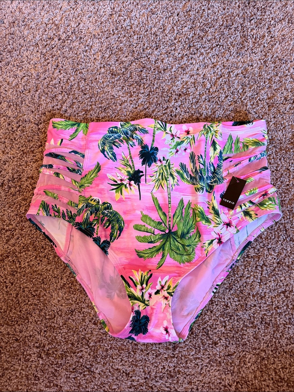 NWT Torrid Pink Palm Mesh Side Swim Bottom - Size 1